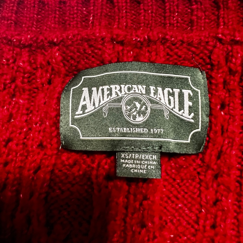 American Eagle Xs Red Button Down Cable Knit Swea… - image 4